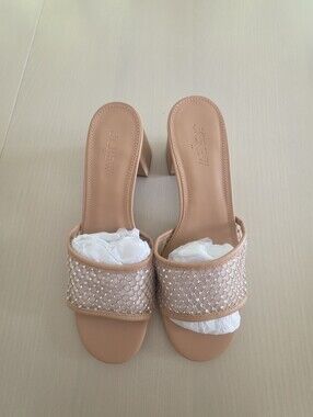 NWT J.Crew Factory Women's Blush Beaded Slide Mules Sz 8 $118